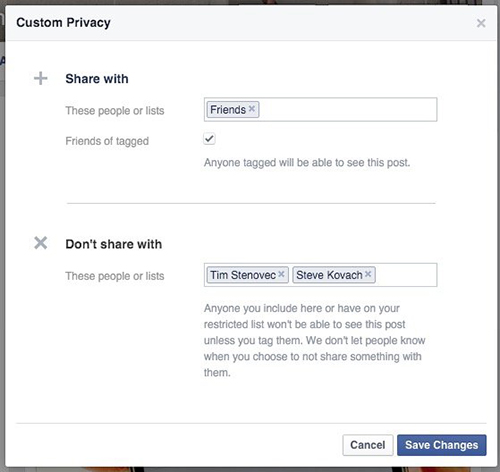 Khi đăng tải một nội dung mới lên Facebook, bạn có thể tùy chọn những người muốn ẩn khỏi nội dung đó.