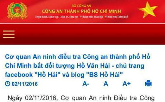 Bắt chủ tài khoản Facebook 'Hồ Hải', blogger 'BS Hồ Hải'