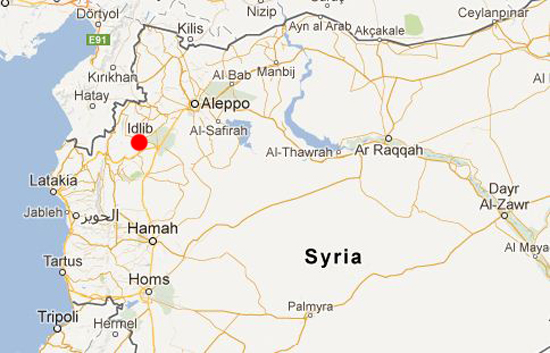 Vị trí tỉnh Idlib trên bản đồ.