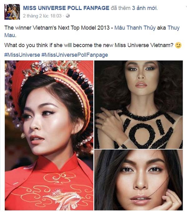 Diễn đàn quốc tế cũng quan tâm và ủng hộ Mâu Thủy thi Hoa hậu Hoàn vũ Việt Nam 2017. 
