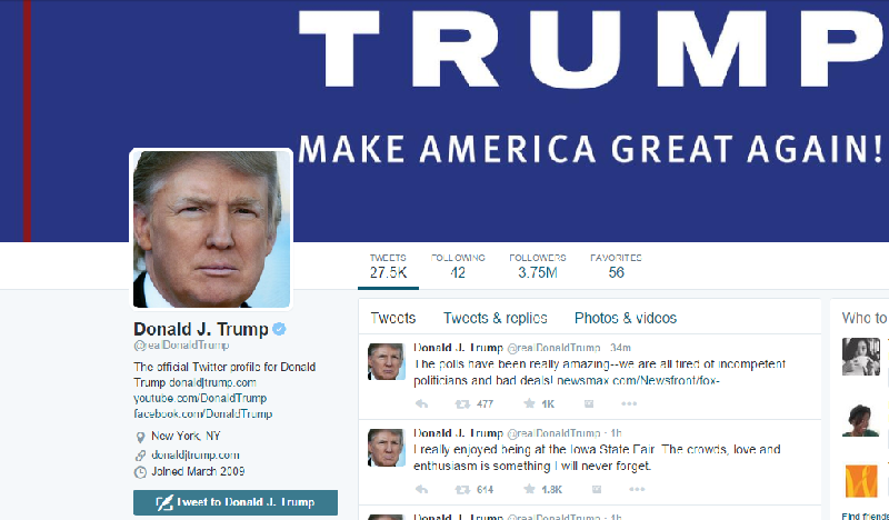 Tài khoản Twitter chính thức của tổng thống Donald Trump