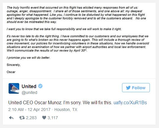 Lời xin lỗi của hãng hàng không United Airlines gửi tới hành khách sau sự cố xảy ra với ông Dao