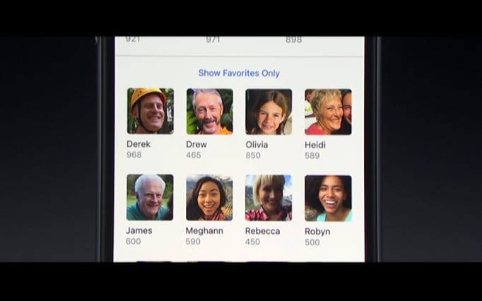 Apple cũng đã phát hành phần mềm nhận diện khuôn mặt trên iOS 10 bằng cách quét toàn bộ kho ảnh của người dùng và tạo ra hồ sơ cá nhân dựa trên những người lọt vào camera roll. Ứng dụng này cũng cần một chút tinh chỉnh khi phải tạo ra nhiều hồ sơ hoặc thậm chí phải lọc người lạ trong một nhóm người.