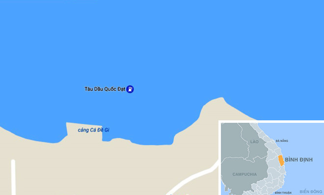 Tàu hàng nước ngoài đâm chìm tàu cá cách cảng Đề Gi 20 hải lý về phía đông. Ảnh: 