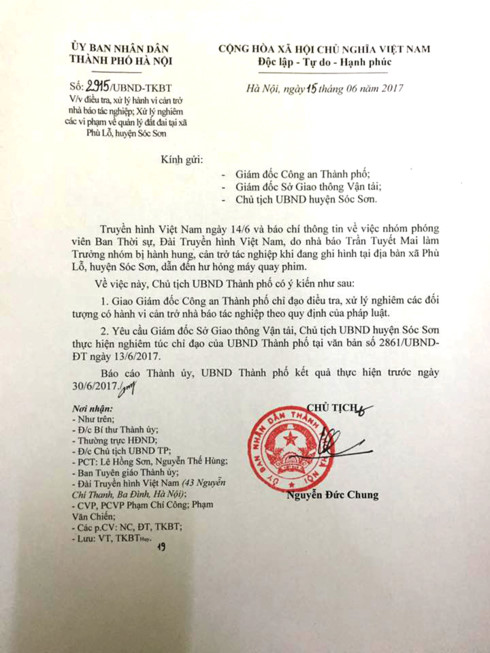 Văn bản chỉ đạo của Chủ tịch UBND TP Hà Nội