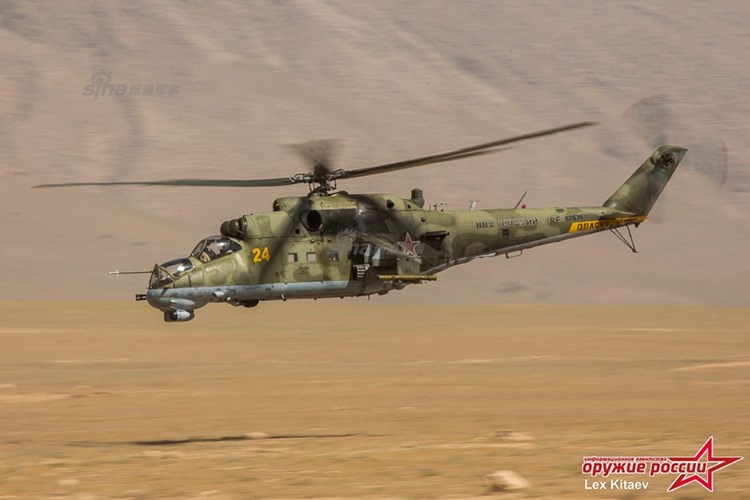 Trực thăng tấn công Mi-24P được triển khai cho diễn tập chống khủng bố. Nguồn ảnh: Arms-Expo 