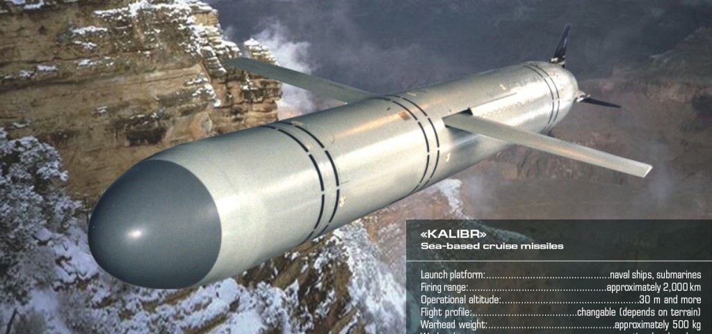 Tên lửa hành trình Kalibr của Hạm đội Caspian - Nga Tháng 10/2015, thế giới đã lần đầu tiên thực sự bất ngờ khi biết được rằng Nga đang sở hữu một loại tên lửa hành trình tầm xa tinh vi khi các tàu chiến của của Hạm đội Caspian tiêu diệt thành công một số mục tiêu của IS ở Syria bằng các tên lửa hành trình Kalibr-NK được phóng khoảng cách hàng trăm km. Kể từ đó, dòng tên lửa này đã đem lại được nhiều chiến tích vang dội cho quân đội Nga tại Syria.