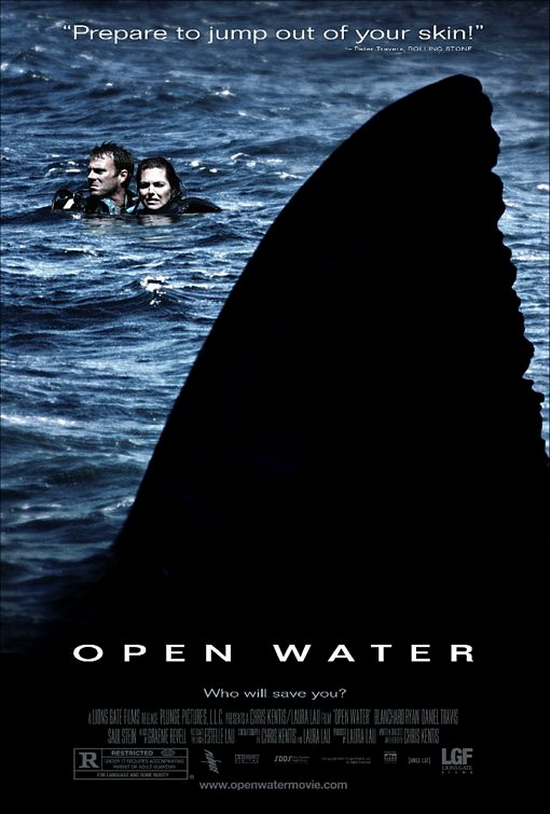 Open Water (2003)  Dựa trên một câu chuyện có thật năm 1988, chuyến du lịch hàn gắn tình cảm của một cặp vợ chồng nhanh chóng trở thành hành trình định mệnh họ phải trả giá bằng chính mạng sống của mình.  Do mải mê vùi mình trong làn nước, họ bị bỏ lại với một con cá mập tinh ranh mà không hề hay biết.