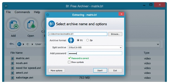 B1 Free Archiver: Với giao diện làm việc tương tự như File Explorer, người dùng có thể dễ dàng duyệt đến tất cả các tập tin thư mục trên hệ thống, cho phép cắt, copy, paste, đổi tên, di chuyển … từ đó có thể nén, giải nén hầu hết các định dạng nén phổ biến như: B1, Zip, Jar, Xpi, Rar, 7z, Arj, Bz2, Cab, Deb, Gzip, Tgz, Iso, Izma, Rpm … , Thậm chí còn cho phép chia nhỏ tập tin và đặt mật khẩu bảo vệ tập tin nén trước khi chia sẻ. B1 Free Archiver hoạt động trên tất cả các nền tảng bao gồm Windows, Linux, Mac và Android.
