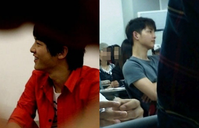 Trong lớp học, Song Joong Ki cũng bị bạn học chụp lén. Trong những bức hình chụp vội, Song Joong Ki vẫn nổi bần bật vì quá đẹp trai.