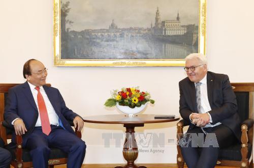 Thủ tướng Nguyễn Xuân Phúc hội kiến Tổng thống CHLB Đức Frank Walter Steinmeier. (Ảnh: TTXVN)