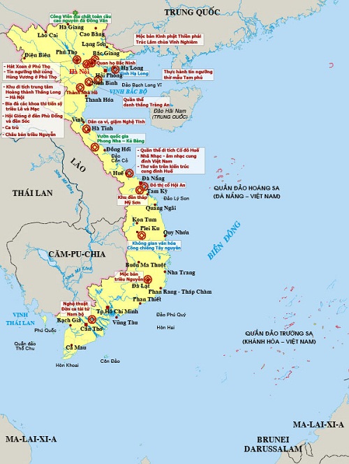 Sơ đồ các di sản thế giới tại Việt Nam. (Nguồn ảnh: Tổng cục Du lịch)