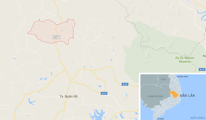 Xã Cư Né (màu hồng), nơi xảy ra sự việc. Ảnh: Google Maps.