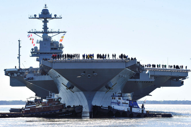 Tàu sân bay USS Gerald R. Ford được bàn giao cho Hải quân Mỹ từ ngày 22/7/2017 /// AFP