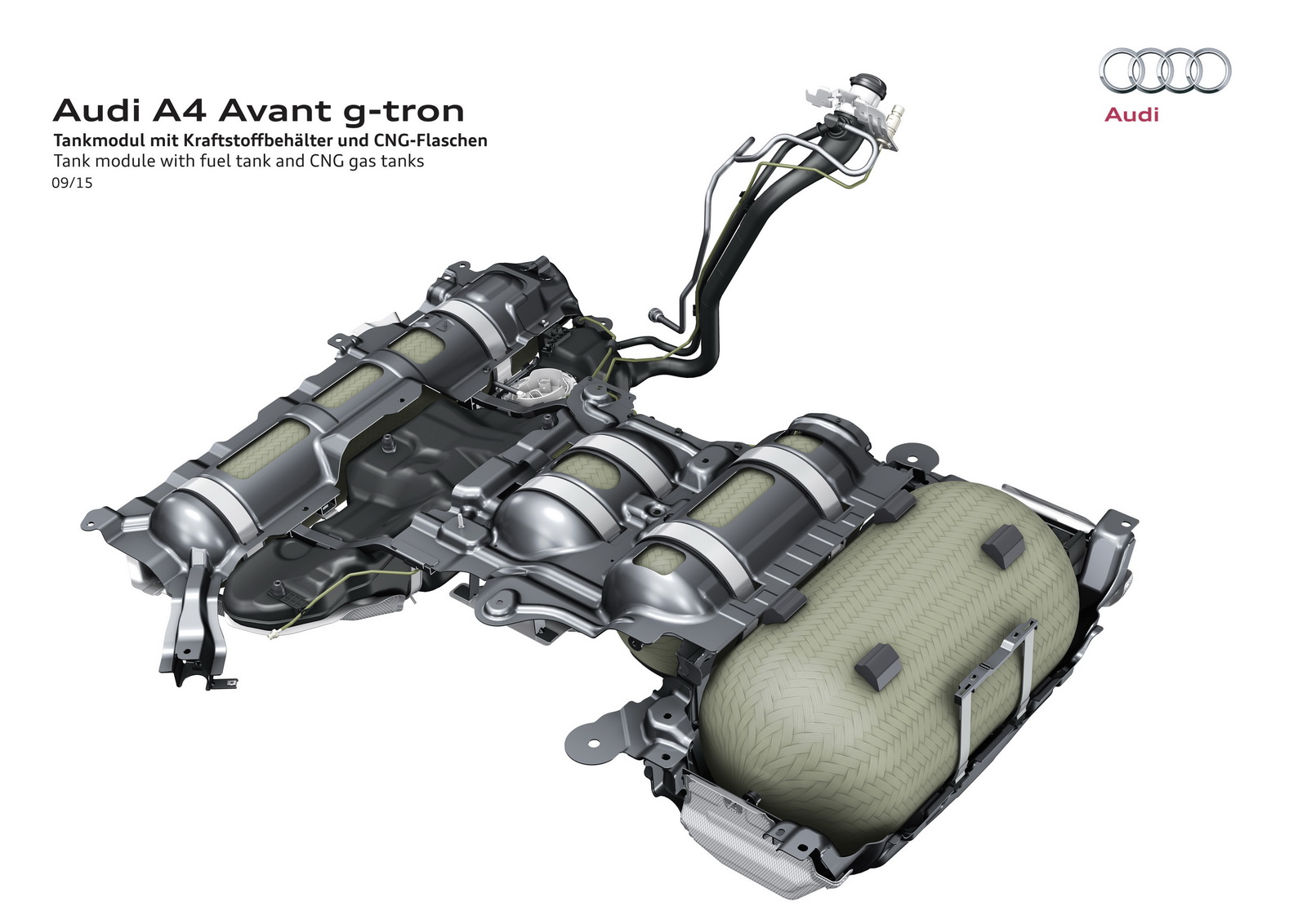 Cấu trúc 4 bình chứa khí nhiên liệu trên mẫu Audi A4 Avant Sportback.