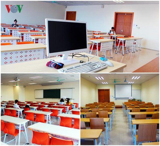 Phòng học từ phòng lớn đến các phòng nhỏ rất hiện đại và trang bị đầy đủ cơ sở vật chất tốt nhất cho công tác dạy và học.