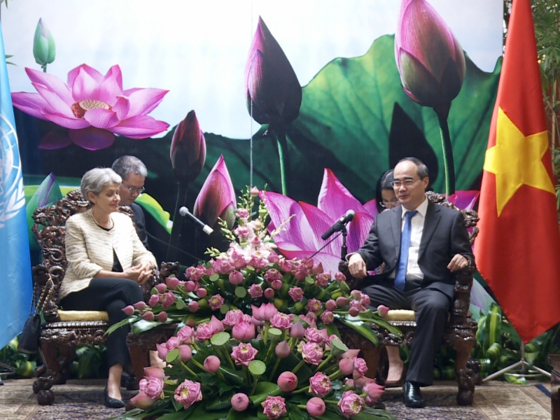 Bí thư Thành ủy TP.HCM Nguyễn Thiện Nhân tiếp Tổng Giám đốc UNESCO Irina Bokova.