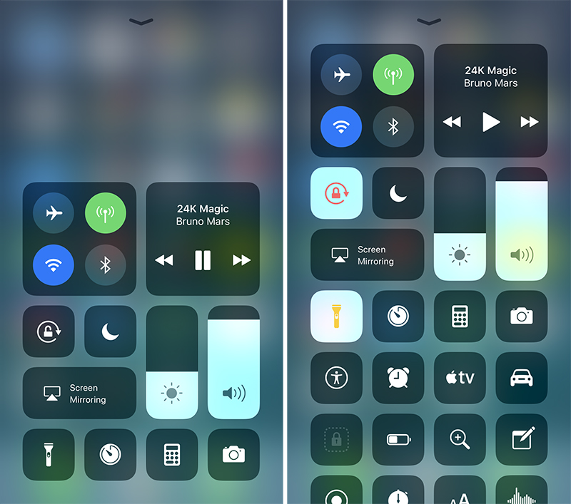 Trung tâm điều khiển mới (New-look control centre): Apple đang làm mới Trung tâm điều khiển iPhone trong iOS 11. Thiết kế mới trong Control Centre có vẻ đơn giản hơn, phù hợp trên một trang duy nhất có thanh trượt và các chức năng chính. Bên cạnh đó, việc sử dụng cảm ứng 3D, người dùng có thể nhấn để biết thêm thông tin chi tiết, thêm nhiều lựa chọn hơn và thông tin có chiều sâu. So với iOS 10, giao diện tổng thể có vẻ đa dạng hơn.