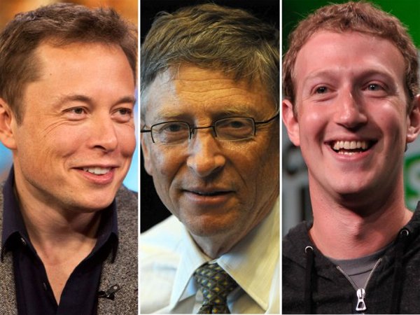 Từ trái qua phải: Ion Musk, Warren Buffett, Mark Zuckerberg.