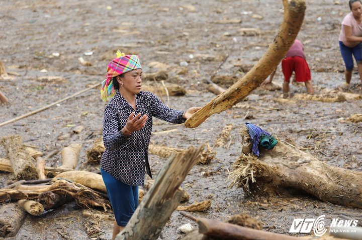 Họ sử dụng nhiều cách khác nhau, phụ nữ đứng ở gần bờ quăng dây cho chồng, con kéo gỗ từ xa về. (Ảnh: Phong Sơn)