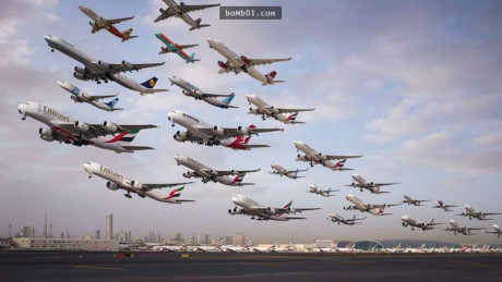 Khoảnh khắc hàng loạt máy bay cùng cất cánh tại sân bay quốc tế Dubai.