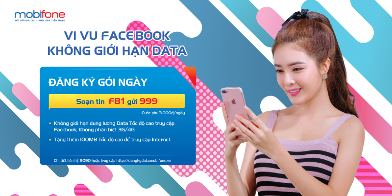 Soạn FB1 gửi 999 (3.000 đ/ngày) - Miễn phí Data Tốc độ cao truy cập Facebook