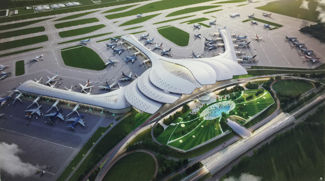 Phối cảnh nhà ga cách điệu theo hình hoa sen đã được Tổ tư vấn do Bộ GTVT thành lập lựa chọn để trình lên Chính phủ cho thiết kế sân bay Long Thành (Ảnh: TN)