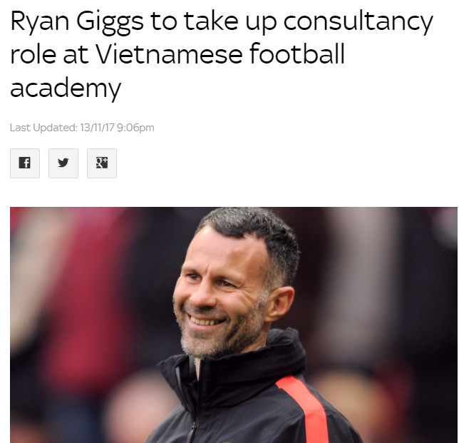 Báo Anh đưa tin Giggs đảm nhận chức Giám đốc bóng đá của PVF