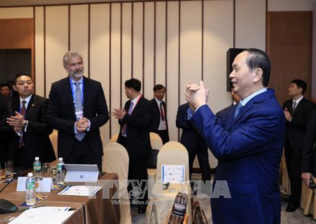Chủ tịch nước Trần Đại Quang đã có cuộc gặp gỡ với hơn 60 doanh nghiệp lớn của Hoa Kỳ (Ảnh: TTXVN)