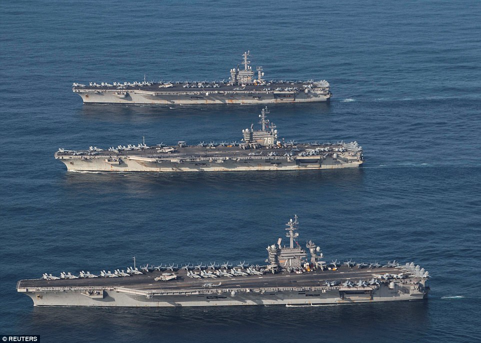 Cuộc tập trận có sự tham gia cùng lúc của 3 tàu sân bay thiện chiến của Mỹ