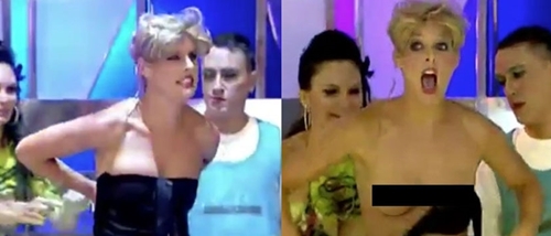Lania Llasera, nữ MC Tây Ban Nha lộ ngực ngay trên một chương trình được truyền hình trực tiếp. Sự cố xảy ra khi cô nhờ chỉnh lại chiếc mic gắn sau lưng chiếc váy quây đen mình đang mặc.