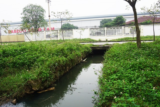 Cống nước trước trụ sở Công ty CP bao bì Sabeco - Sông Lam bị người dân xã Hưng Đông (TP Vinh, Nghệ An) tố xả thải chưa qua xử lí ra môi trường