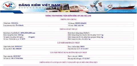 Theo thông tin từ Đăng kiểm Việt Nam, xe ô tô biển xanh 38A – 002.24 hết hạn kiểm định từ ngày 7/12/2017.