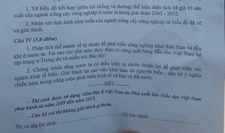 Đề Địa lý có câu hỏi về biển đảo