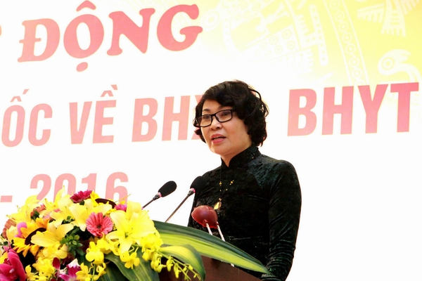 Thứ trưởng, Tổng Giám đốc BHXH Việt Nam Nguyễn Thị Minh phát biểu tại Lễ phát động