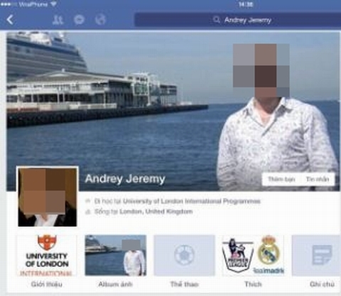 Một tài khoản Facebook đối tượng sử dụng để lừa đảo “quý bà” Việt Nam