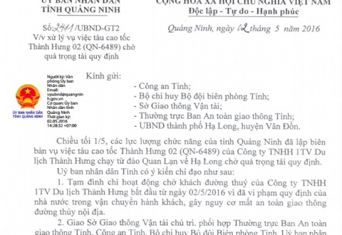 Quảng Ninh: Xử lý vụ việc tàu cao tốc chở quá trọng tải quy định
