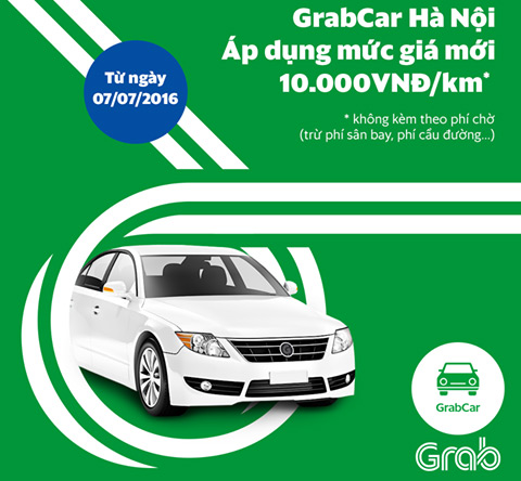 Thông báo tăng giá cước của GrabCar Hà Nội