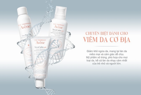 Nước xịt khoáng Avene và Xera Calm A.D chuyên chăm sóc bệnh viêm da cơ địa, sản phẩm của hãng dược mỹ phẩm uy tín Eau Thermale Avène đứng đầu thế giới