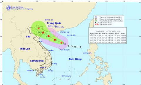 Cơn bão số 1 hướng thẳng vào Bắc Bộ, gây mưa rất to