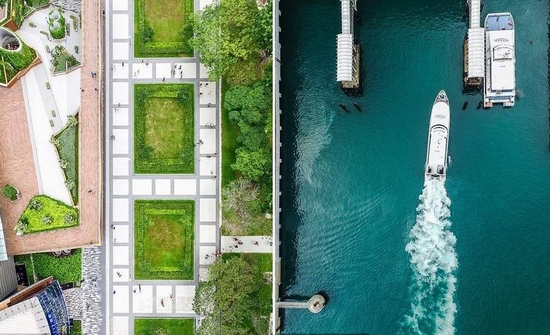 Quảng trường Marina nhìn từ trên cao và làn nước trong xanh ở một bến cảng