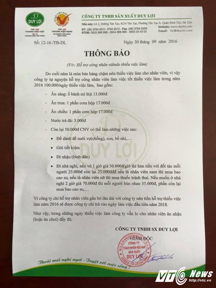 Công ty võng xếp Duy Lợi chi tiền 'chăm lo bồ nhí' cho nhân viên