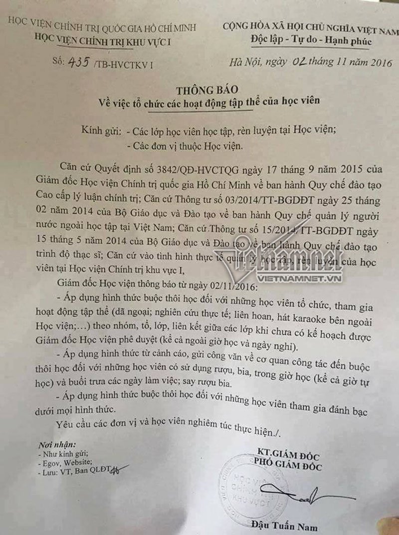 Học viện Chính trị khu vực 1 siết kỷ luật ngoại khóa