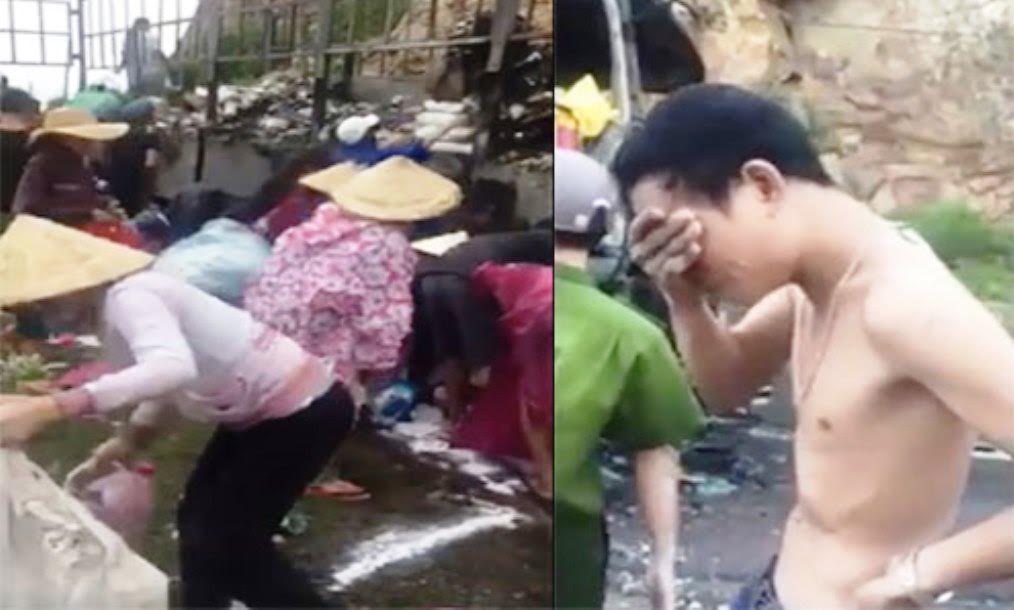 Hình ảnh tài xế bất lực bật khóc trước đám đông “hôi của” khiến cộng đồng mạng phẫn nộ.