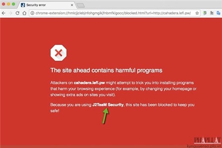 J2TeaM security sẽ tự động cảnh báo khi bạn truy cập vào các trang web giả mạo. Ảnh: MINH HOÀNG