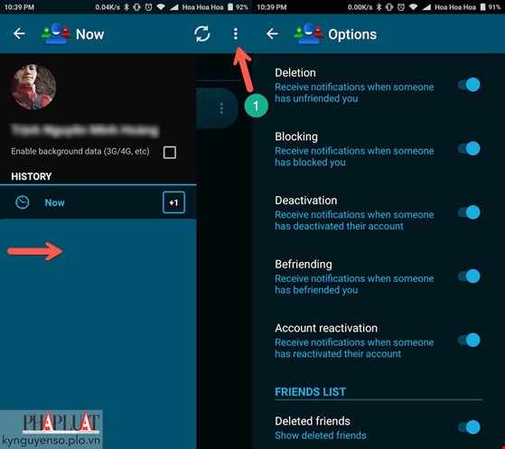 Bật/tắt các tính năng thông báo bên trong ứng dụng Who Unfriended Me. Ảnh: MINH HOÀNG