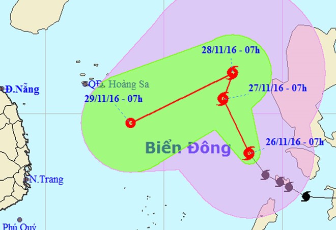 Bão số 9 đổi hướng hơn 90 độ tiến về nam Trung Bộ