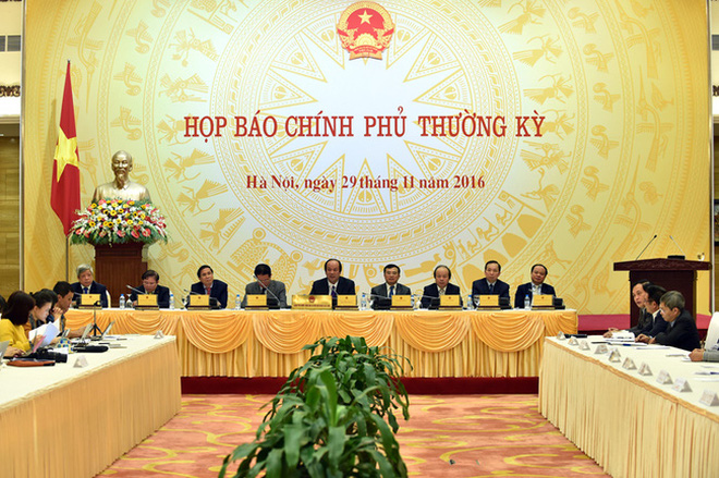 Toàn cảnh phiên họp báo Chính phủ thường kỳ. (Ảnh: VPG)