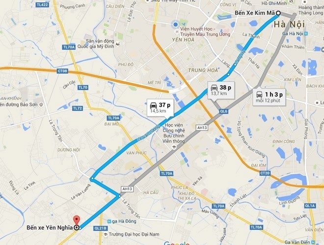 Lộ trình tuyến buýt nhanh BRT. Ảnh: 