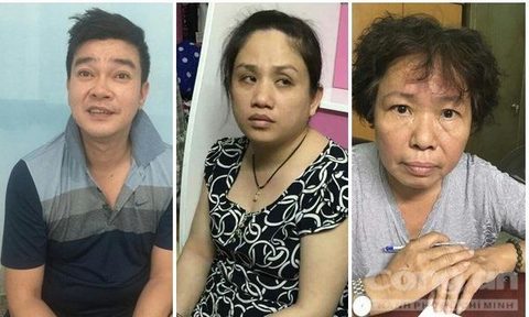 Cường, Thảo và bà Môi tại cơ quan công an 